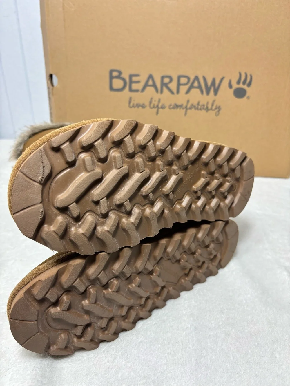 BearPaw Chestnut Suede Faux Fur Trim‎ Tall Boots Size 5